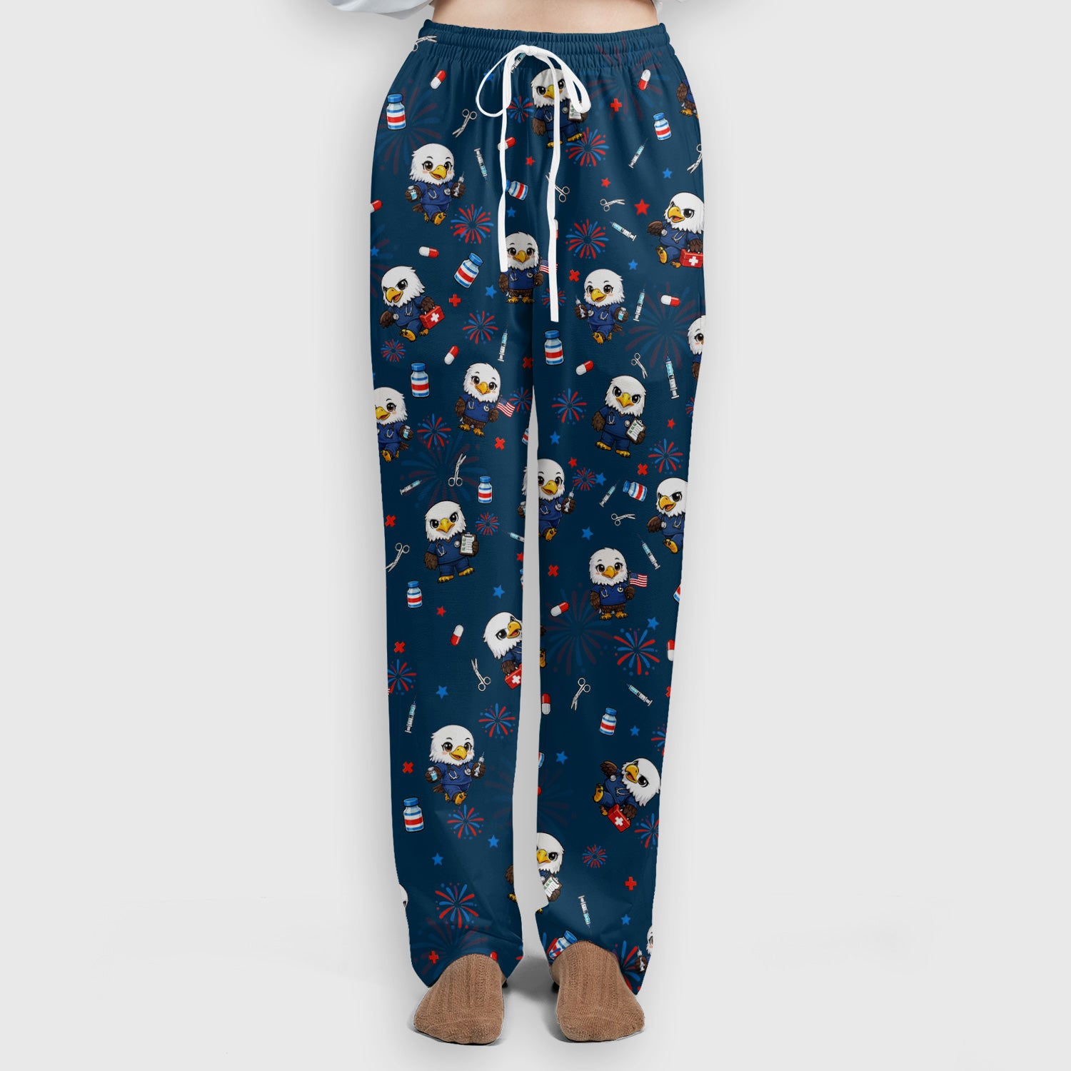 Patriotic Nurse Eagle Fireworks Medical Pattern Scrub Set, Women's Scrub Sets