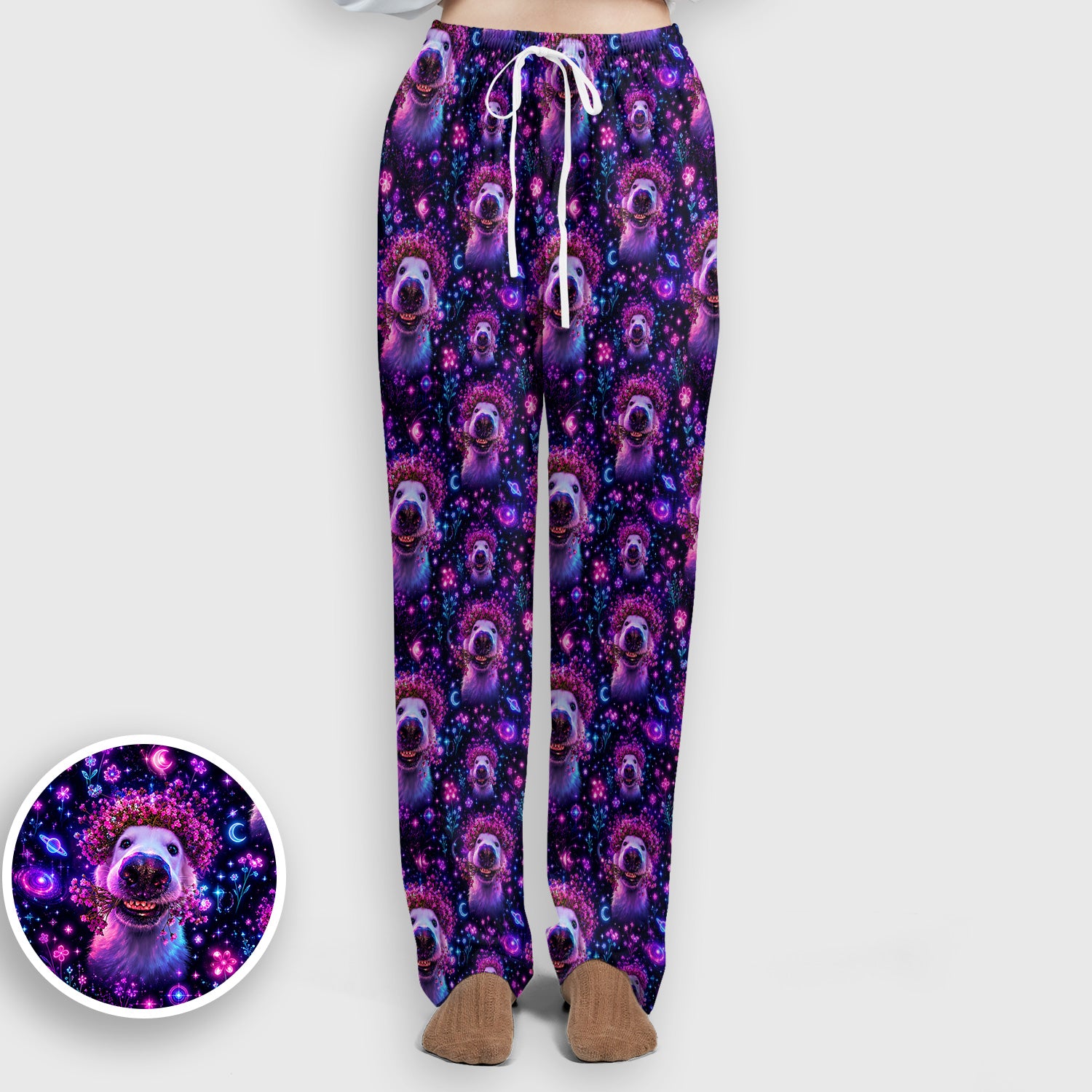 Galaxy Golden Retriever Pattern Scrub Set, Scrub Pants and V Neck Top