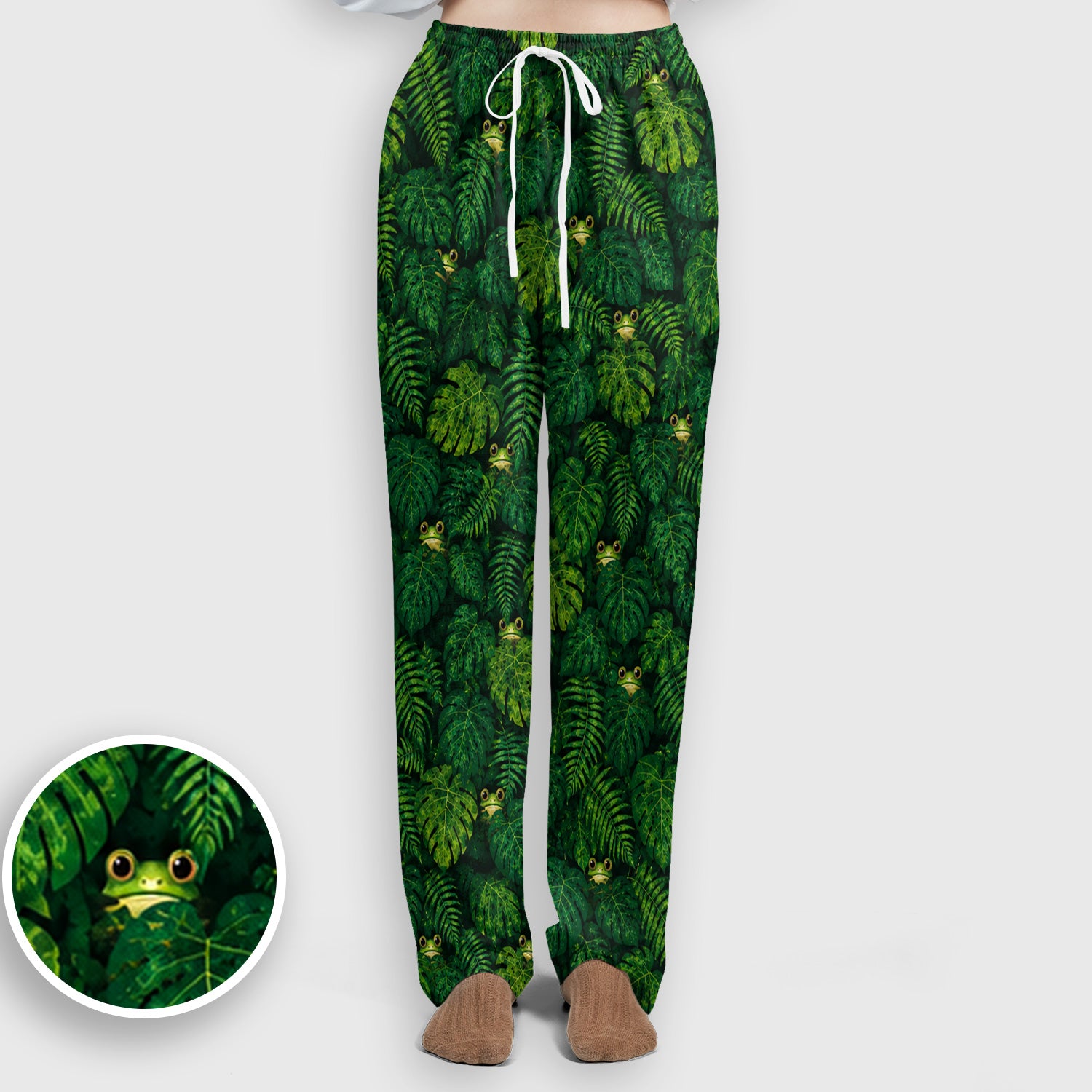 Cute Hidden Frog Jungle Pattern Scrub Set, Scrub Pants and V Neck Top