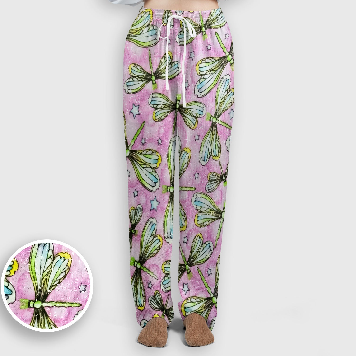 Dragonfly On Pink Starry Background Scrub Set, Scrub Pants and V Neck Top