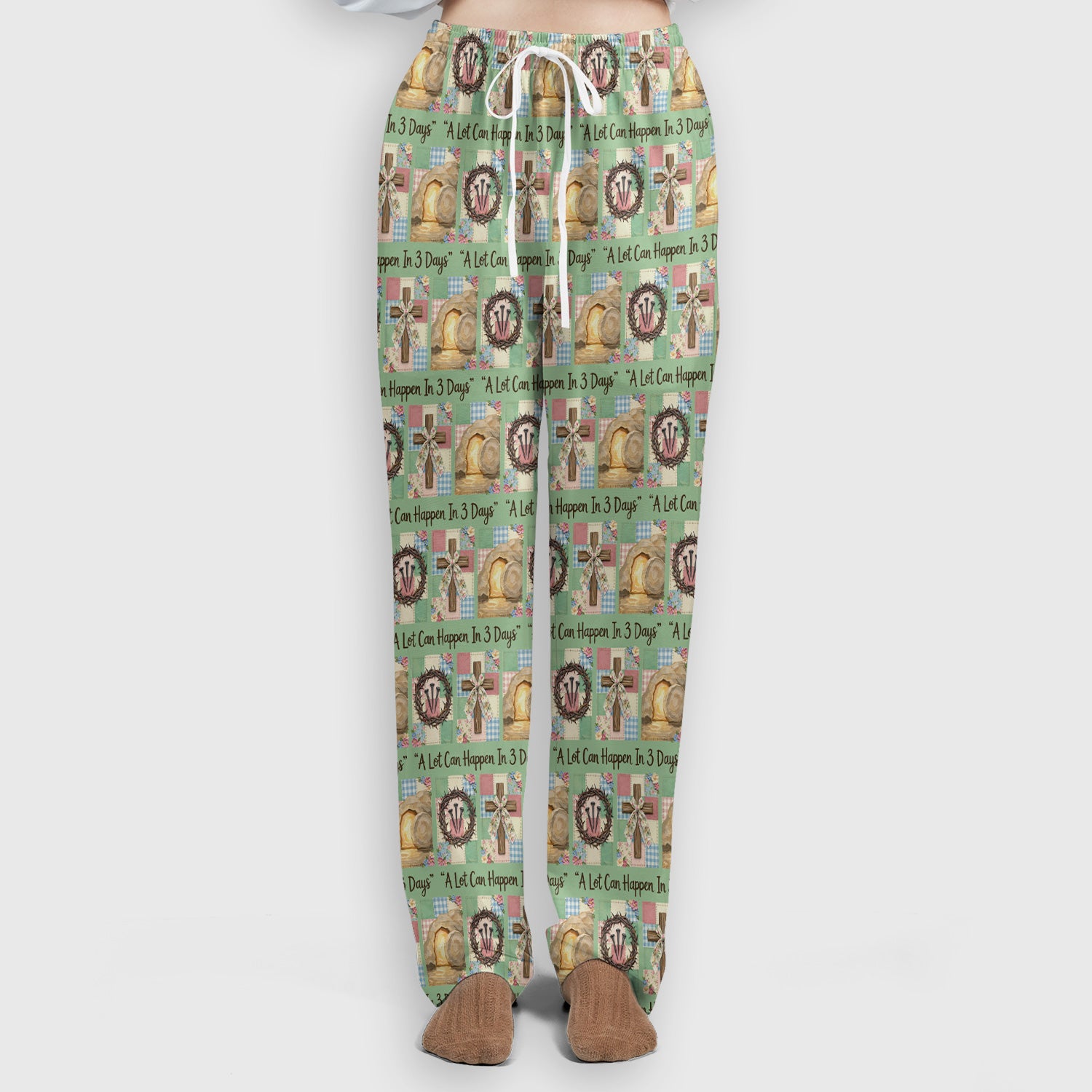 Christian Easter Cross Print Scrub Set, Scrub Pants and V Neck Top