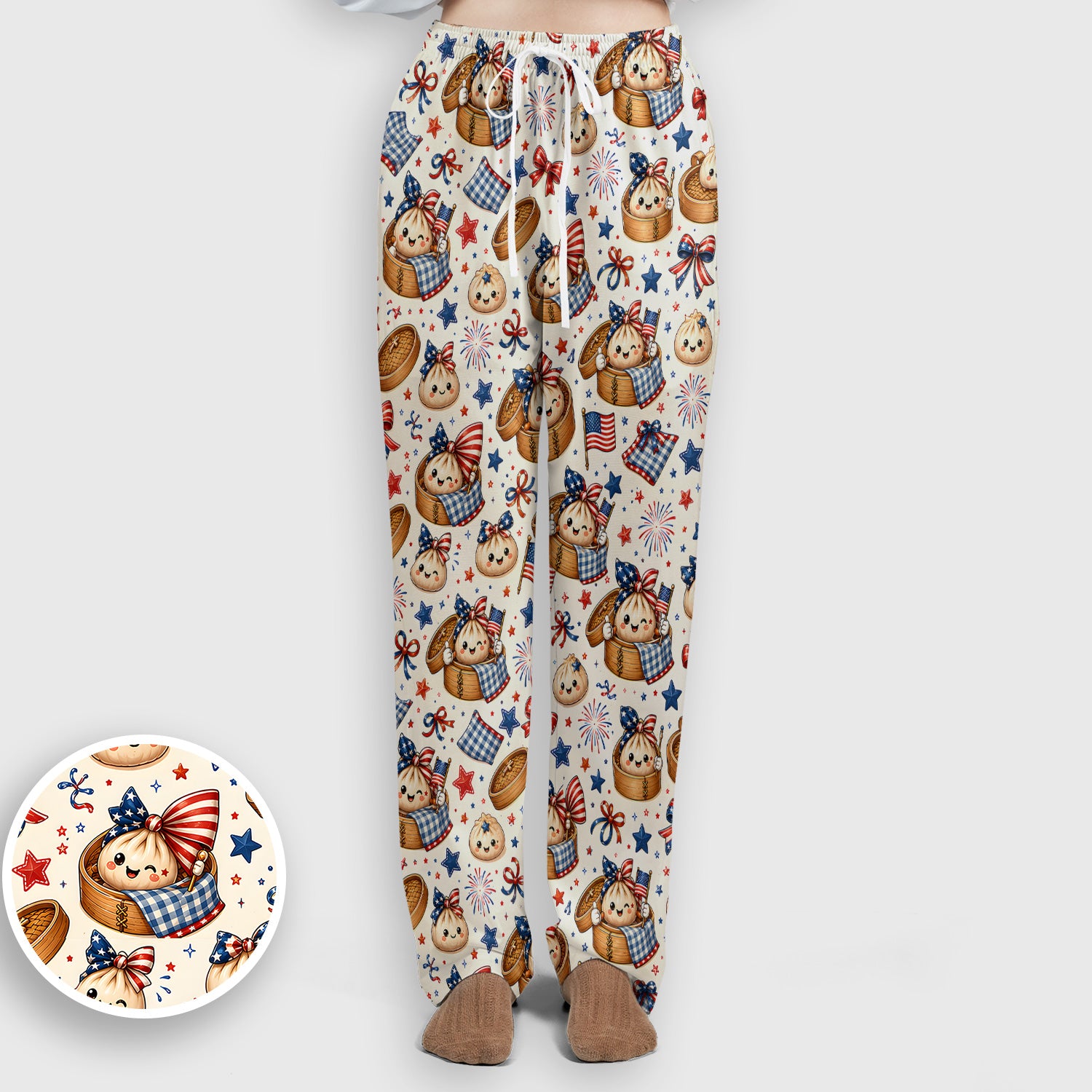 Patriotic Dumpling Nurse Pattern Scrub Set, Scrub Pants and V Neck Top