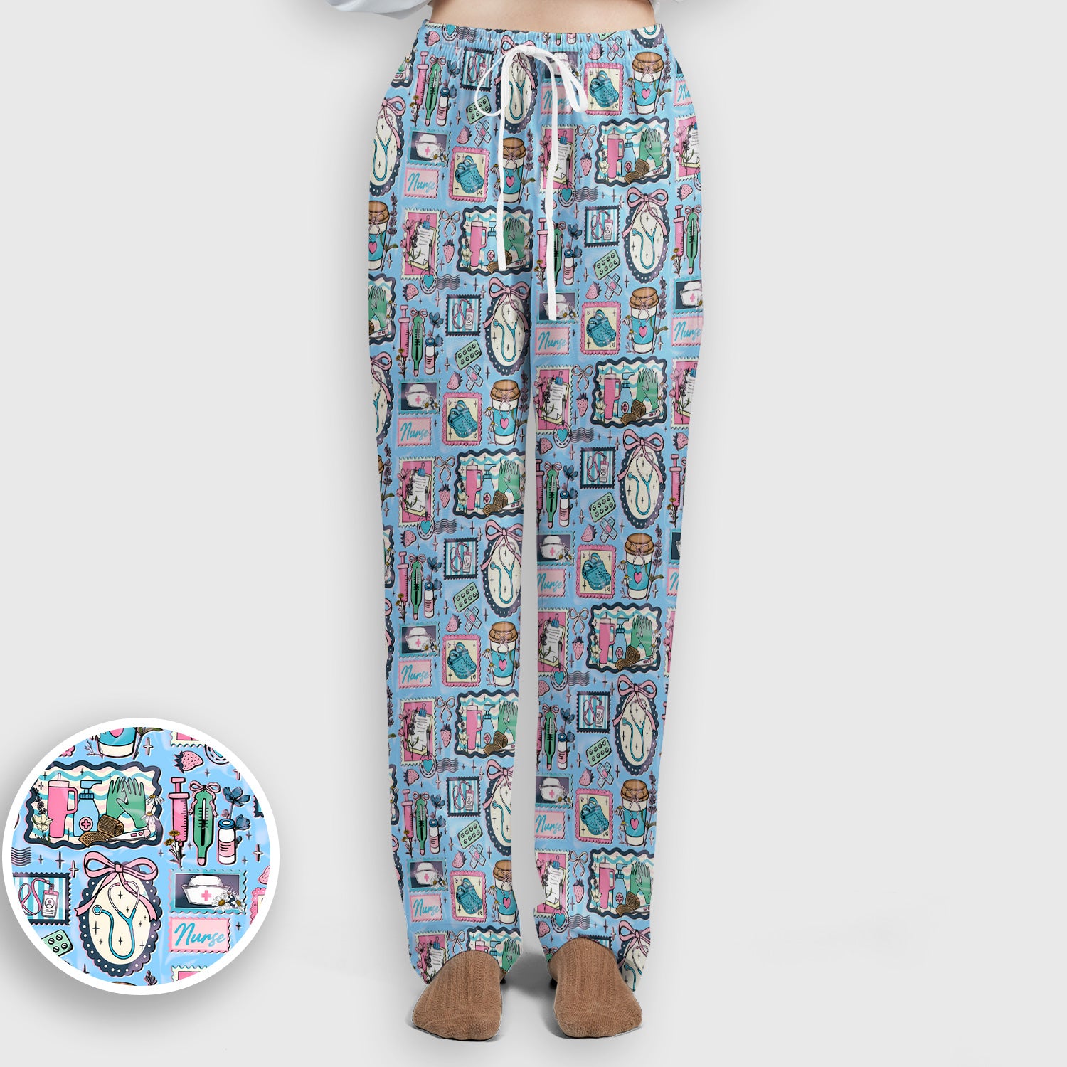 Medical Tools Stethoscope Syringe Frame Scrub Top, Breathable Fabrics Nursing Uniform