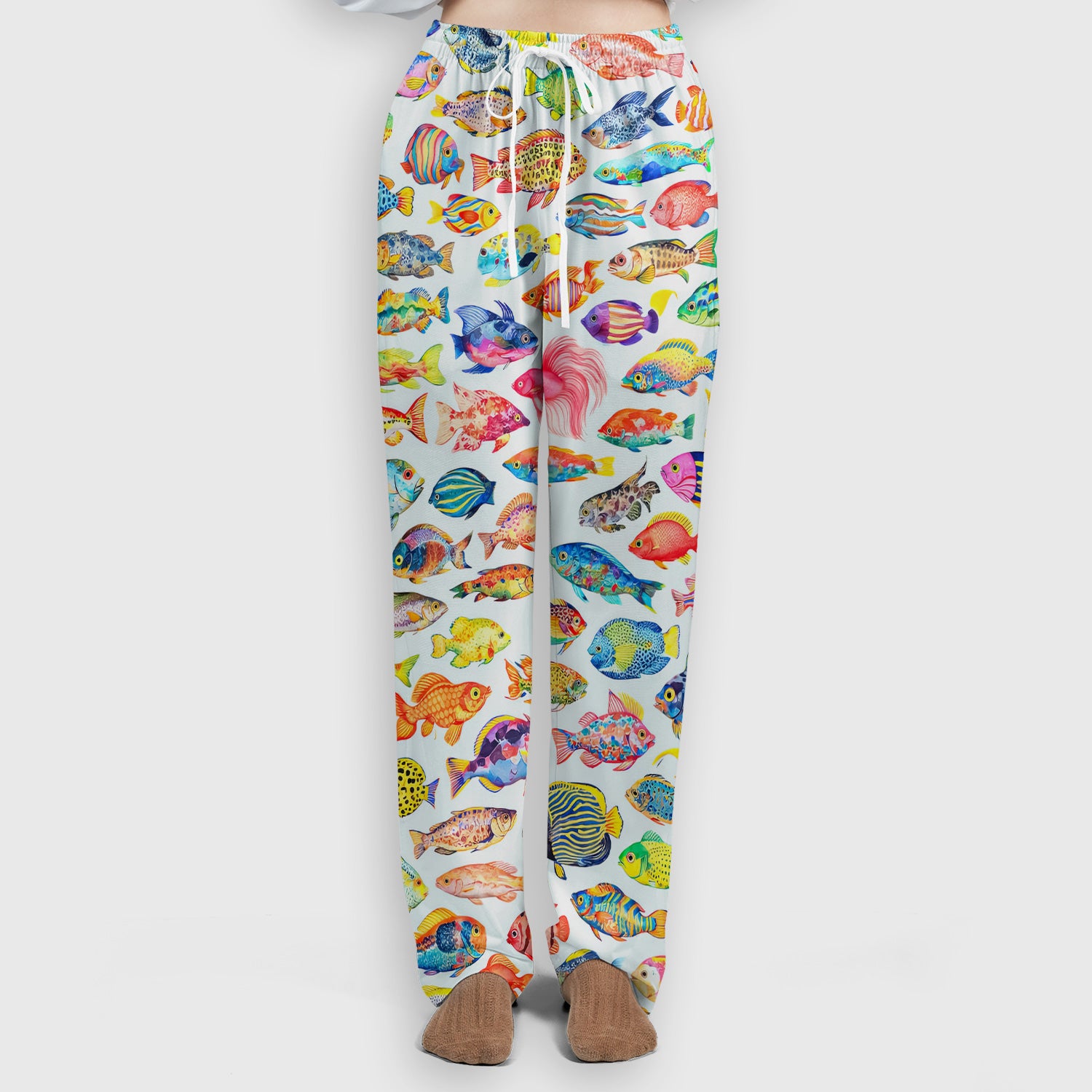 Colorful Tropical Fish Pattern Scrub Set, Scrub Pants and V Neck Top