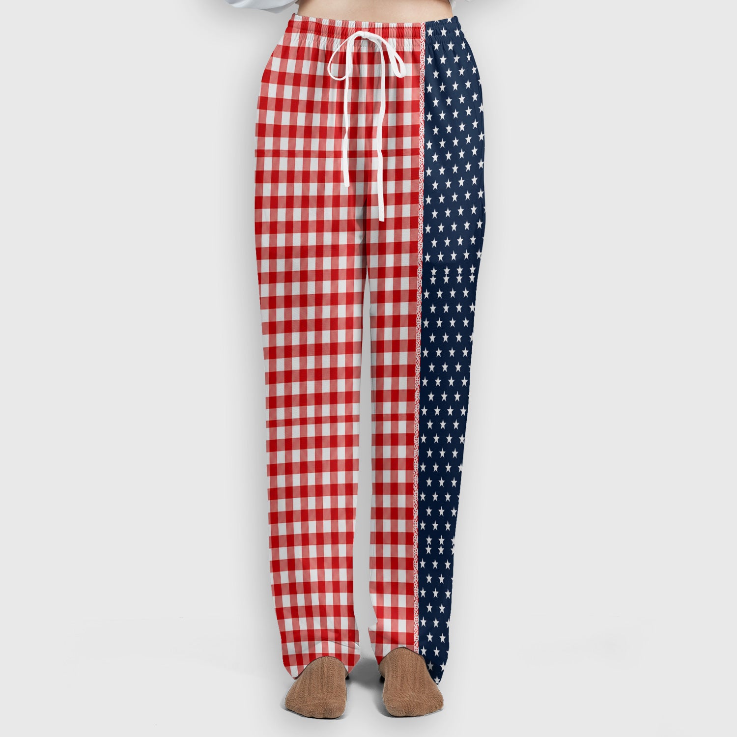 Patriotic Patchwork with USA Flag Pattern Scrub Set, Scrub Pants and V Neck Top