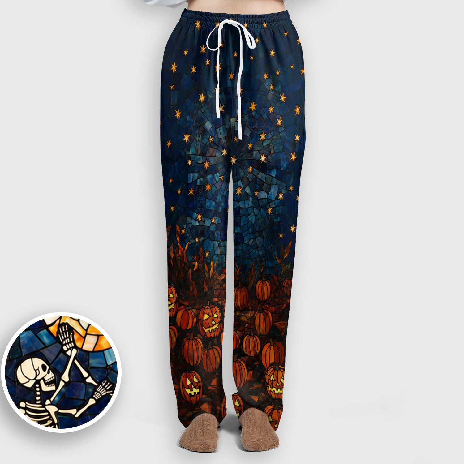 Halloween Skeleton Pumpkin Patch Scrub Set, Scrub Pants and V Neck Top