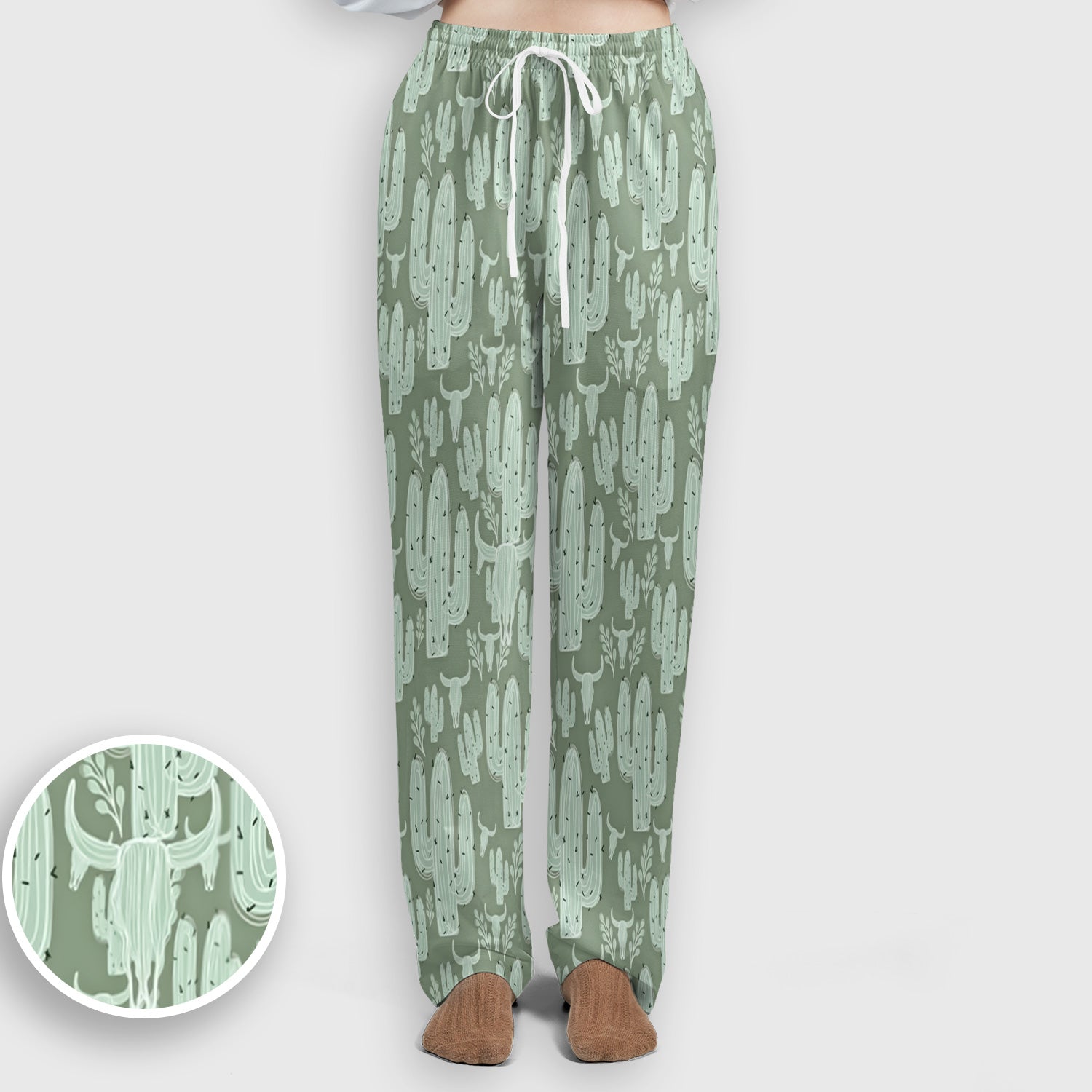 Funny Desert Cactus Skull Pattern Scrub Set, Scrub Pants and V Neck Top
