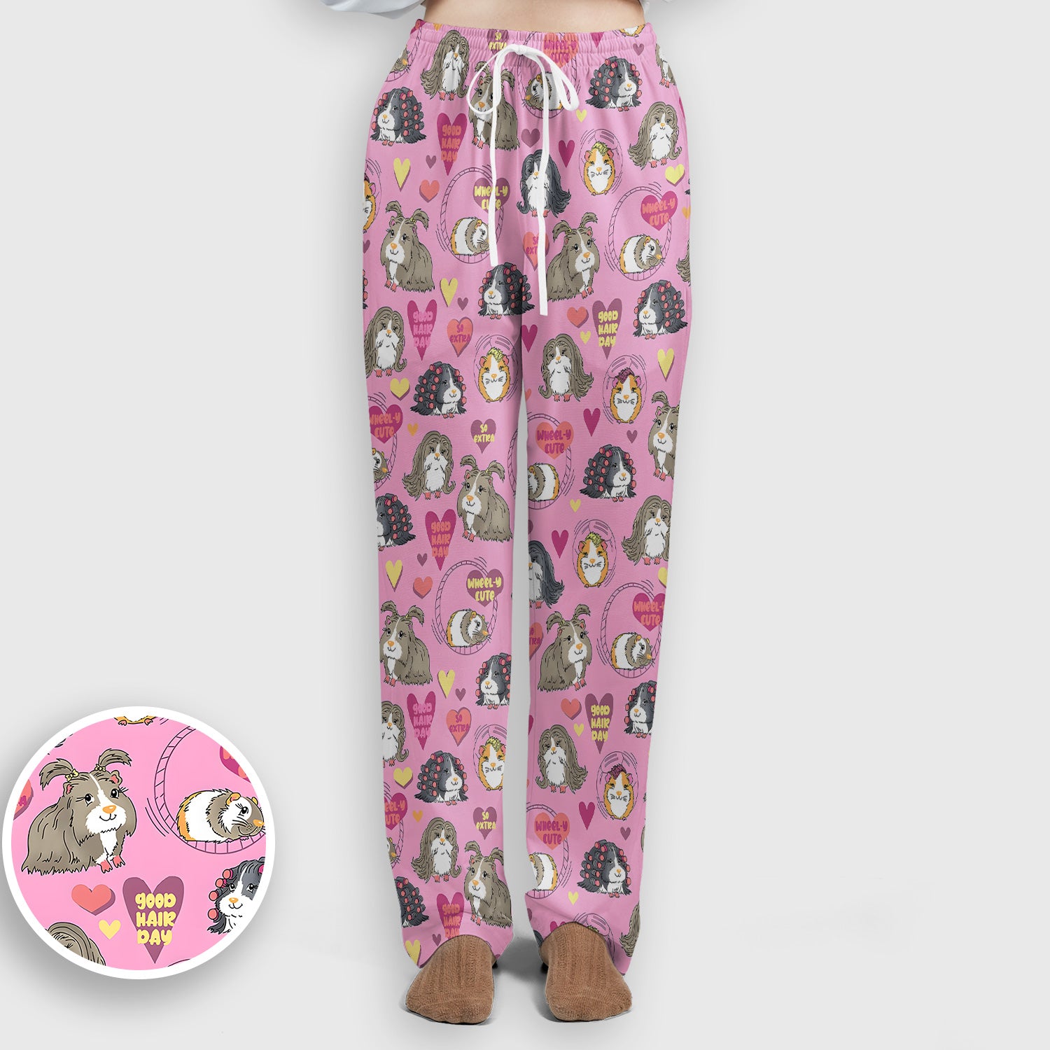 Cute Guinea Pig Heart Pattern Scrub Set, Scrub Pants and V Neck Top