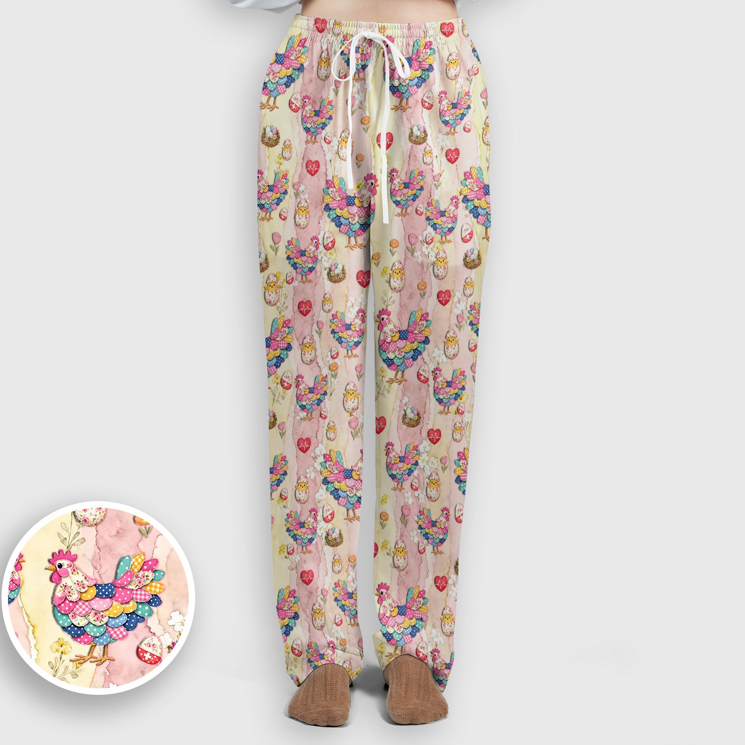 Colorful Chicken Easter Eggs Heart Pattern Scrub Sets, Breathable Med Uniform