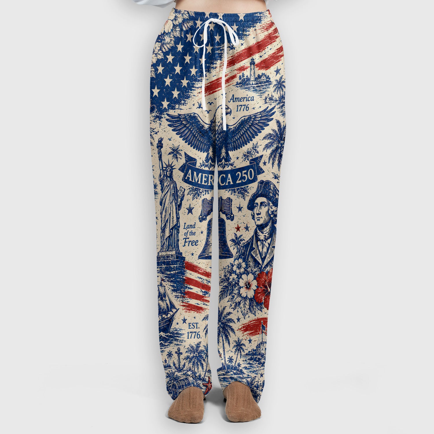 America 250 Eagle Liberty Pattern Scrub Set, Scrub Pants and V Neck Top