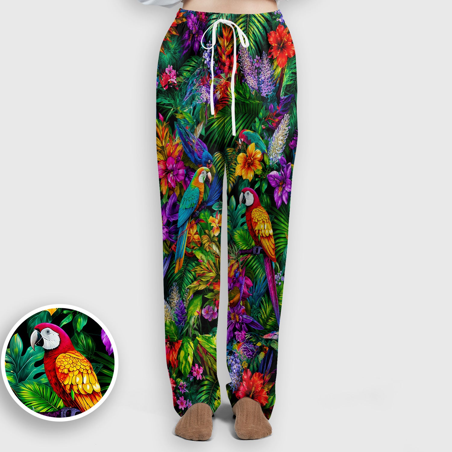 Tropical Parrot Jungle Blossom Pattern Scrub Set, Scrub Pants and V Neck Top
