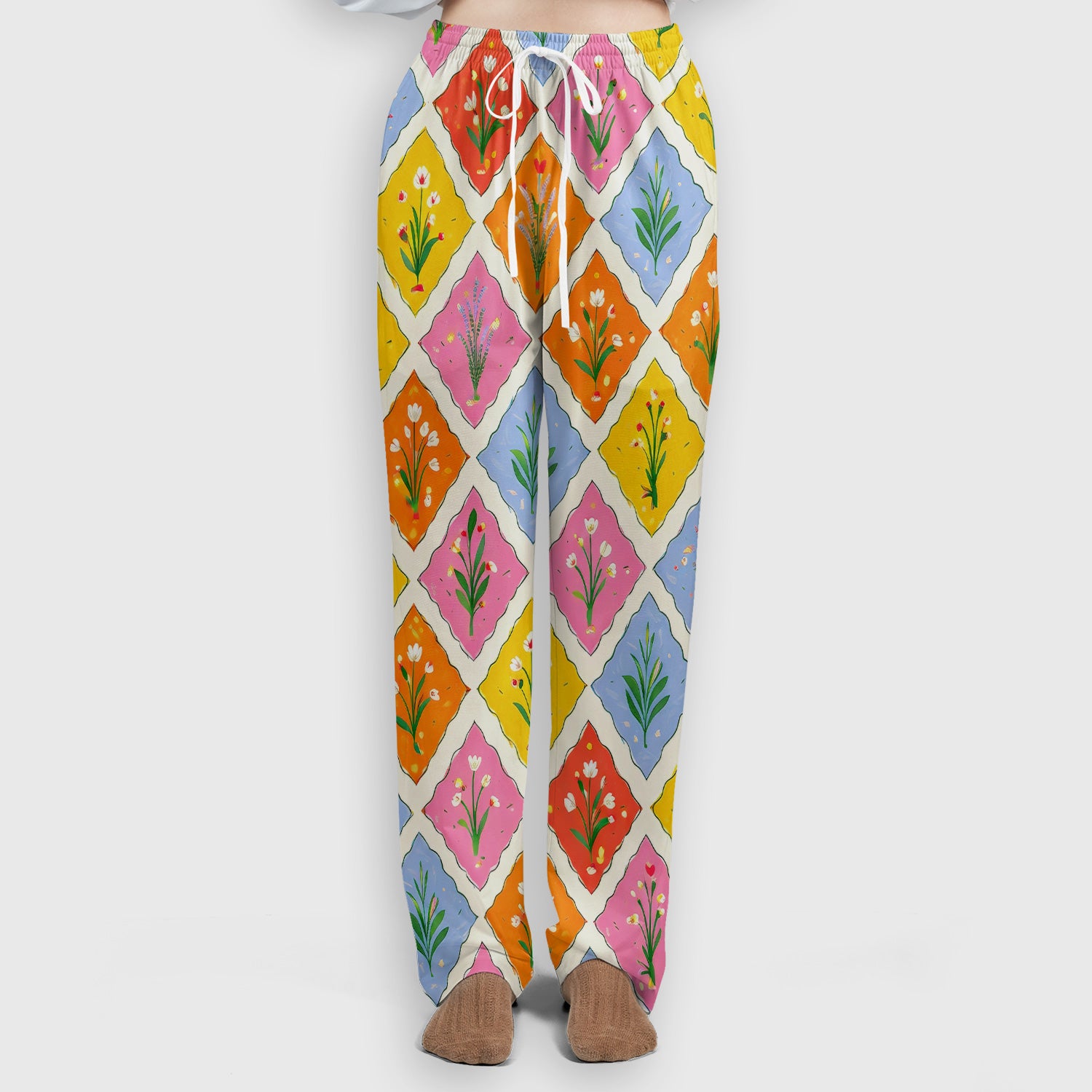 Cute Colorful Floral Tile Pattern Scrub Set, Women's Scrub Sets