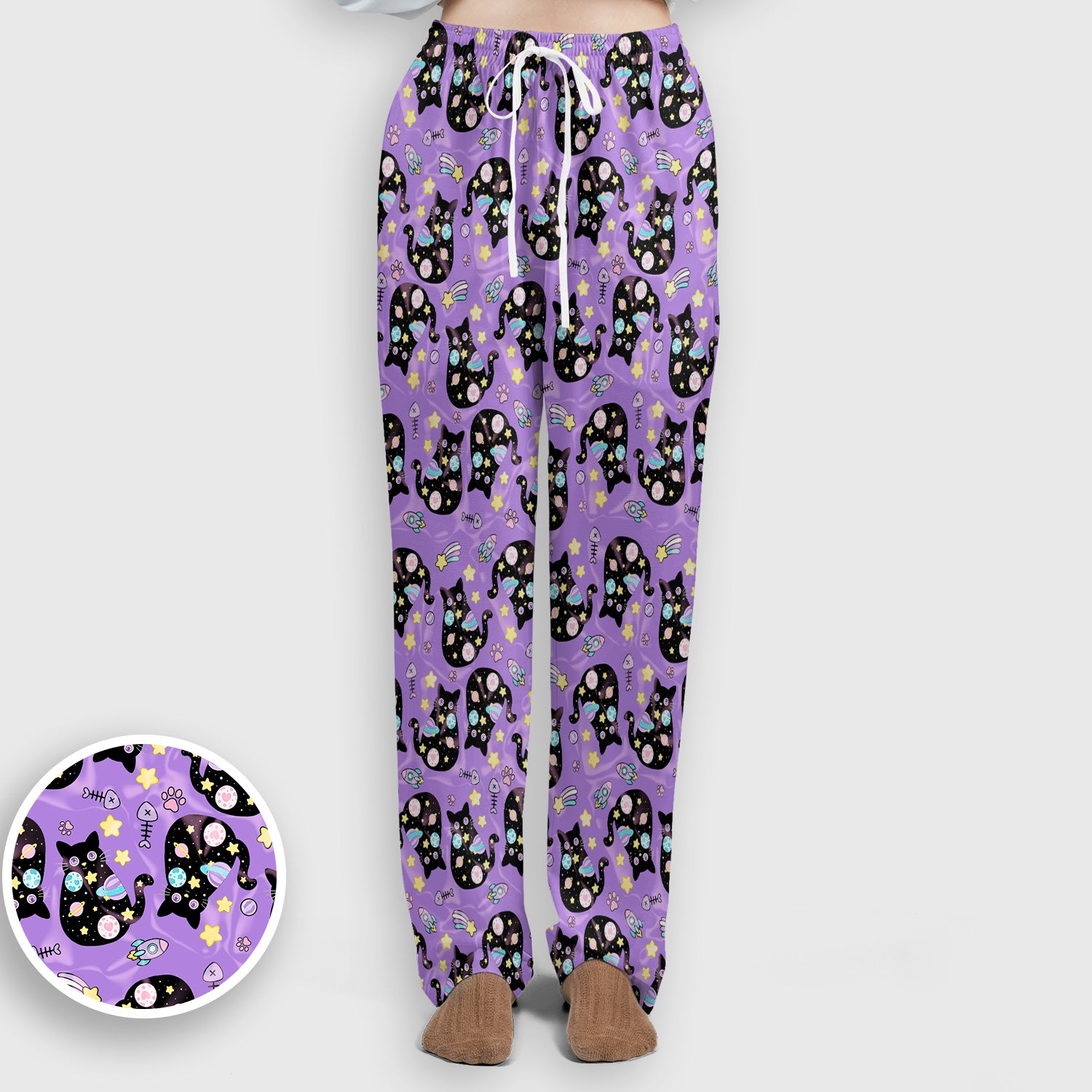 Galaxy Black Cat Space Pattern Scrub Top, Breathable Fabrics Nursing Uniform