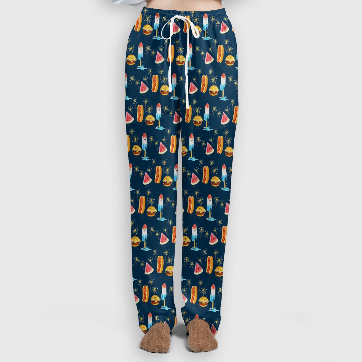 Funny Summer Food Icons Pattern Scrub Set, Breathable Fabrics Nursing Uniform