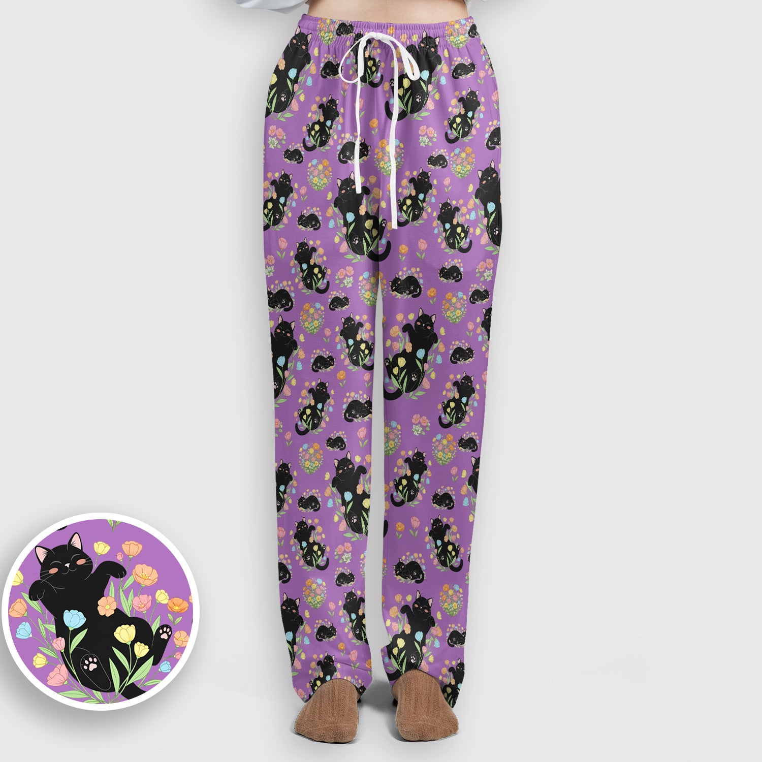 Cats With Cute Poses Floral Pattern Scrubs Sets, Scrub Pants and V Neck Top