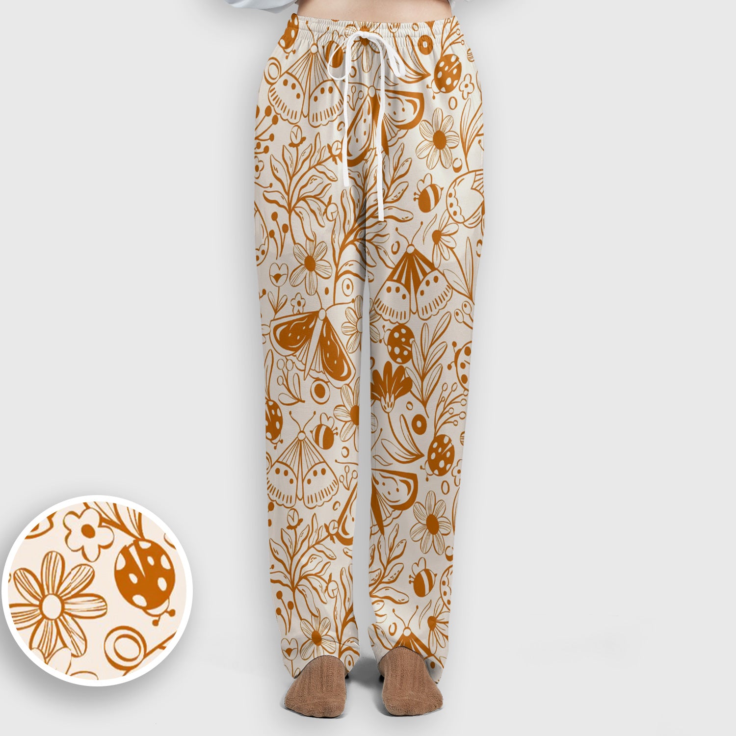 Butterfly Ladybug Floral Garden Pattern Scrub Set, Scrub Pants and V Neck Top