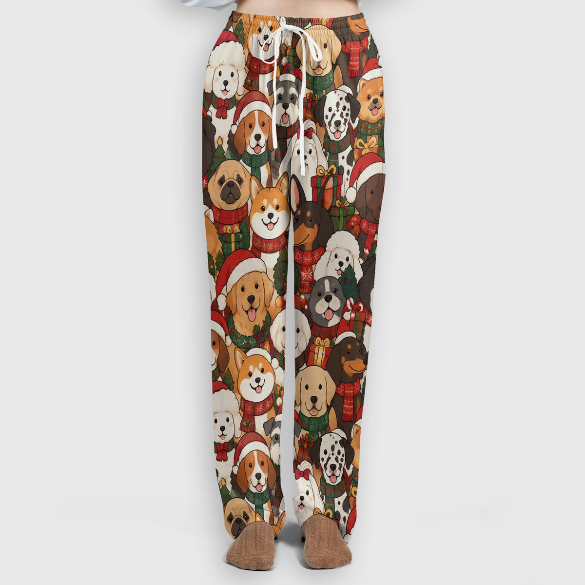 Christmas Dog Breeds Collage Pattern Scrub Set, Scrub Pants and V Neck Top