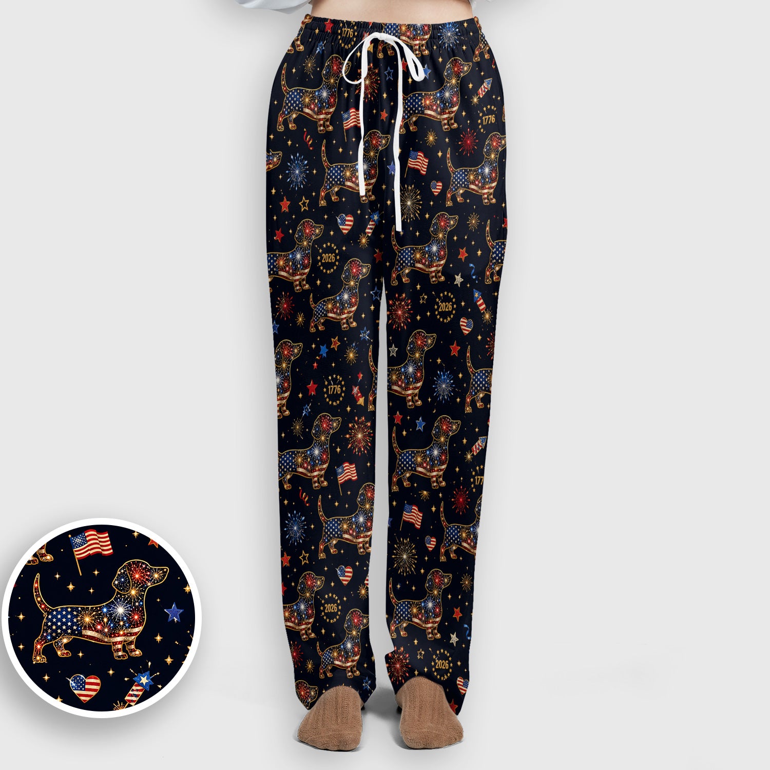 Patriotic Dachshund Fourth Of July Scrub Set, Scrub Pants and V Neck Top