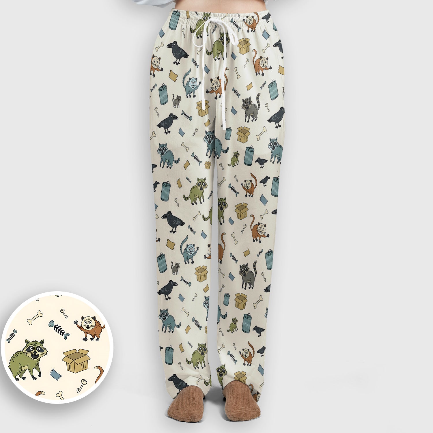 Funny Trash Raccoon Pattern Scrub Set, Scrub Pants and V Neck Top