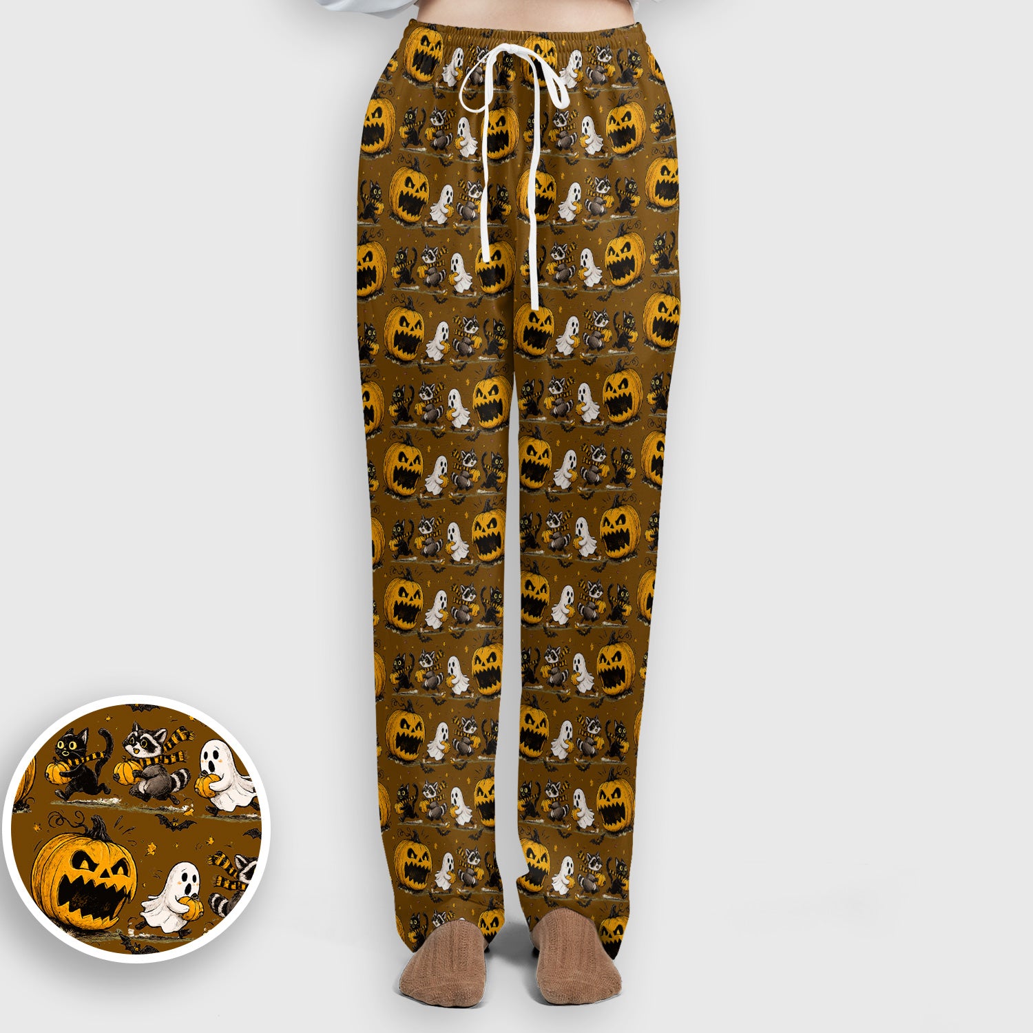 Spooky Halloween Woodland Critters Pattern Scrub Set, Scrub Pants and V Neck Top