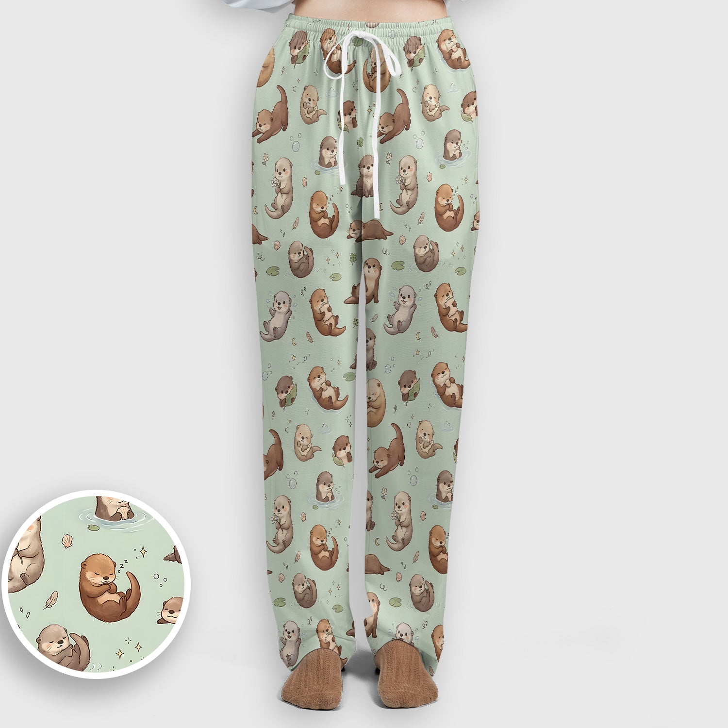 Cute Otter Pattern Scrub Set, Scrub Pants and V Neck Top