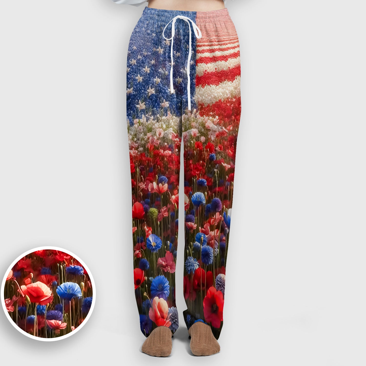 Festive Nurse American Flag Wildflower Field Scrub Set, Scrub Pants and V Neck Top