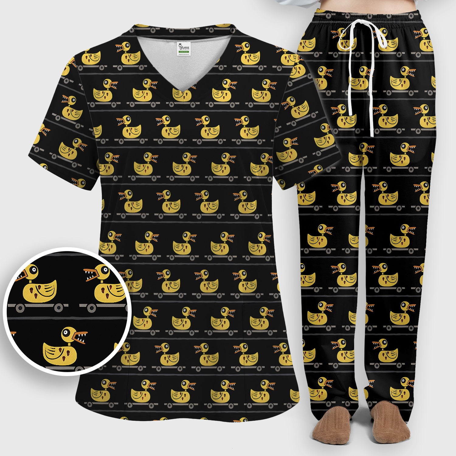 Spooky Rubber Duck Scrub Set, Cute Creepy Halloween Nursing Uniform