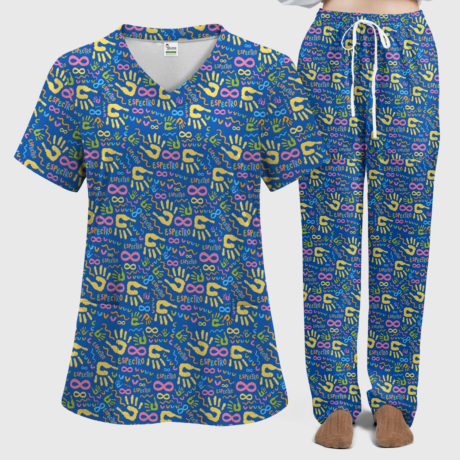 Autism Spectrum Infinity Print Scrub Set, Breathable Med Uniform