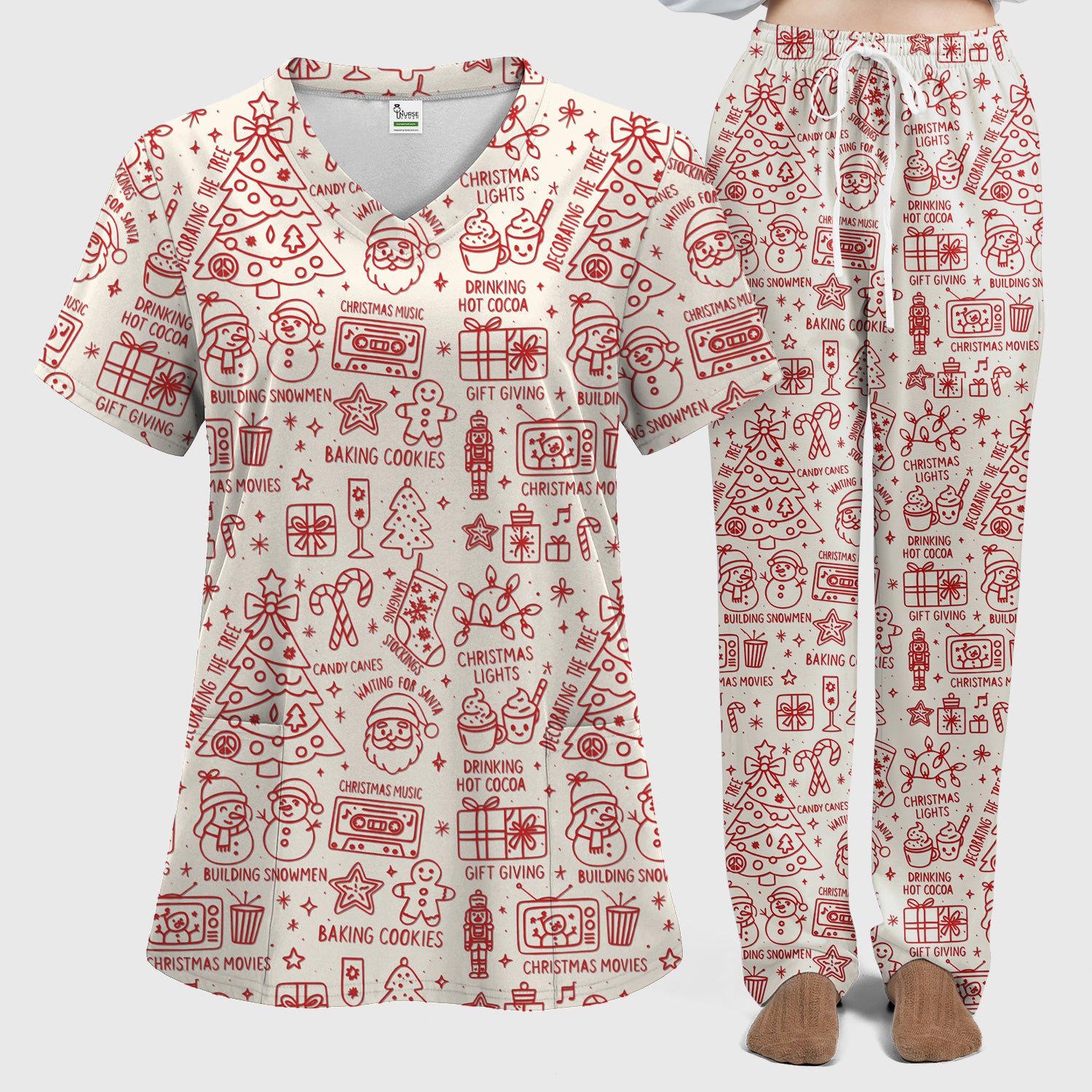 Christmas Pattern Scrub Set, Holiday Baking Cookies Nurse Shirt, Cute Medical Uniform Gift for RN, LPN, Healthcare Worker
