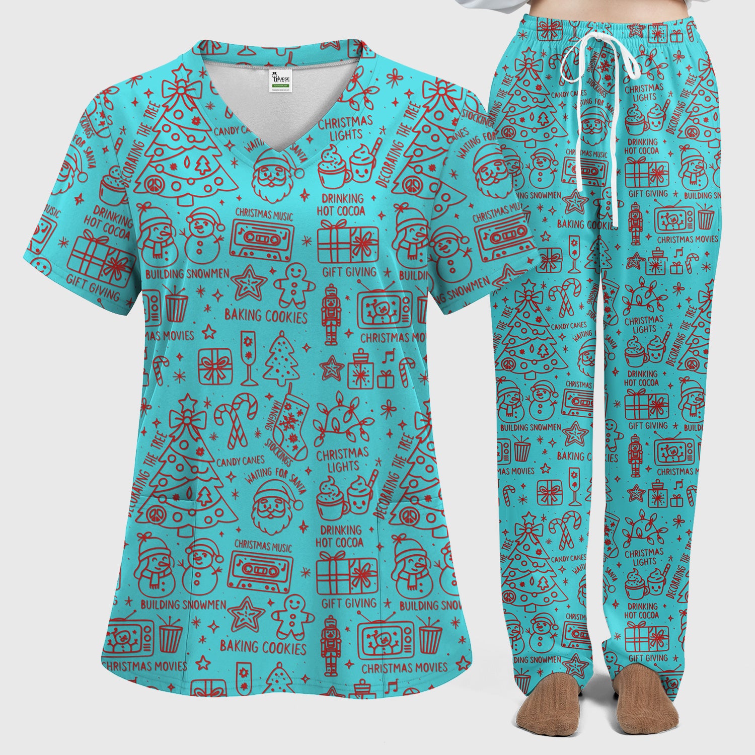 Christmas Pattern Scrub Set, Holiday Baking Cookies Nurse Shirt, Cute Medical Uniform Gift for RN, LPN, Healthcare Worker