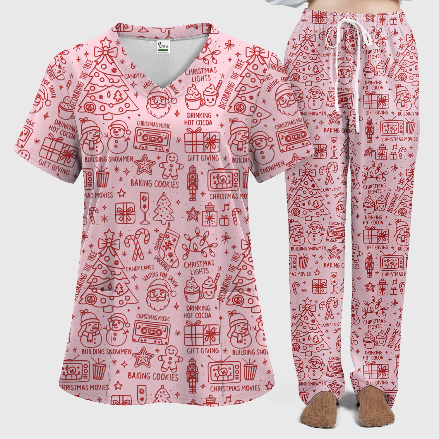 Christmas Pattern Scrub Set, Holiday Baking Cookies Nurse Shirt, Cute Medical Uniform Gift for RN, LPN, Healthcare Worker