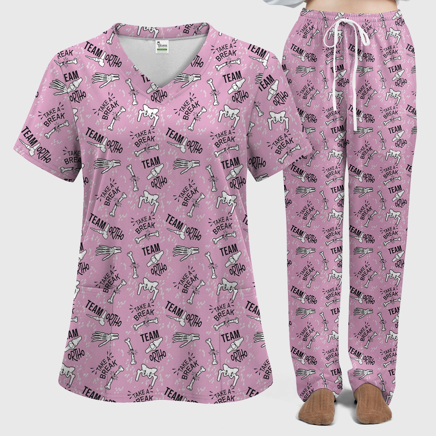 Team Ortho Bone Joint Print Scrub Top, Breathable Fabrics Nursing Uniform
