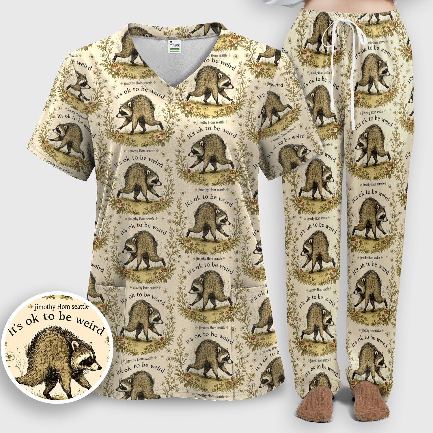 It's OK To Be Weird with Jimothy Scrub Set, Scrub Pants and V Neck Top