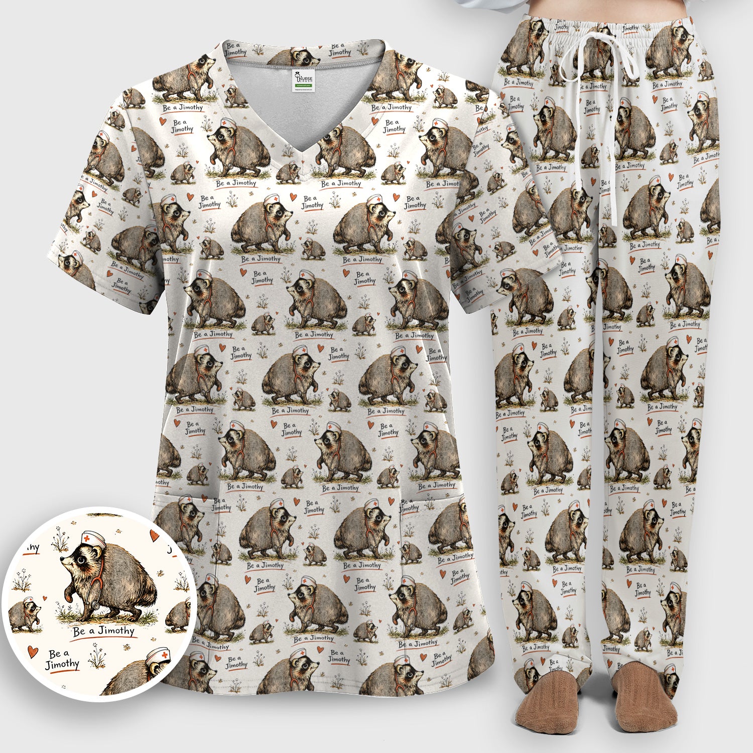 Funny Be A Jimothy Opossum Nurse Scrub Set, Scrub Pants and V Neck Top