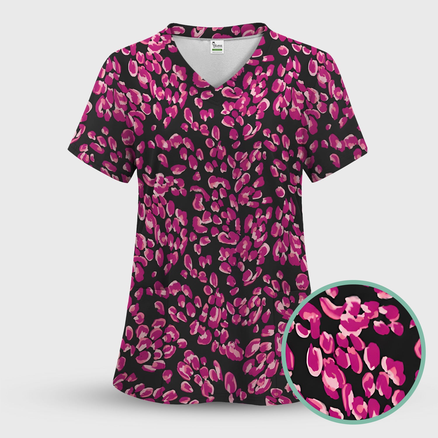 Falling Pink Rose Petals All Over Print Scrub Top, Comfortable Scrubs for Nurses