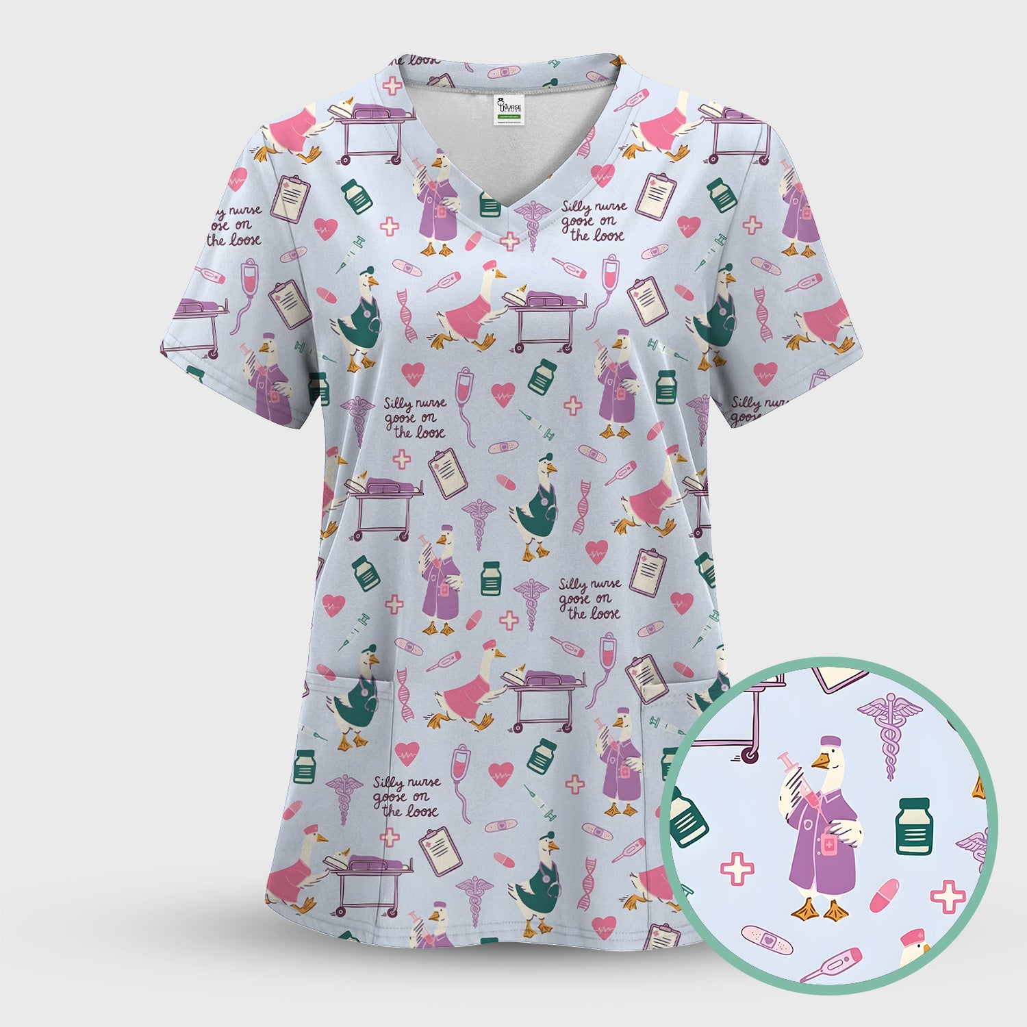 Goose Medical Humor Tools Pattern Scrub Top, Comfortable Scrubs for Nurses