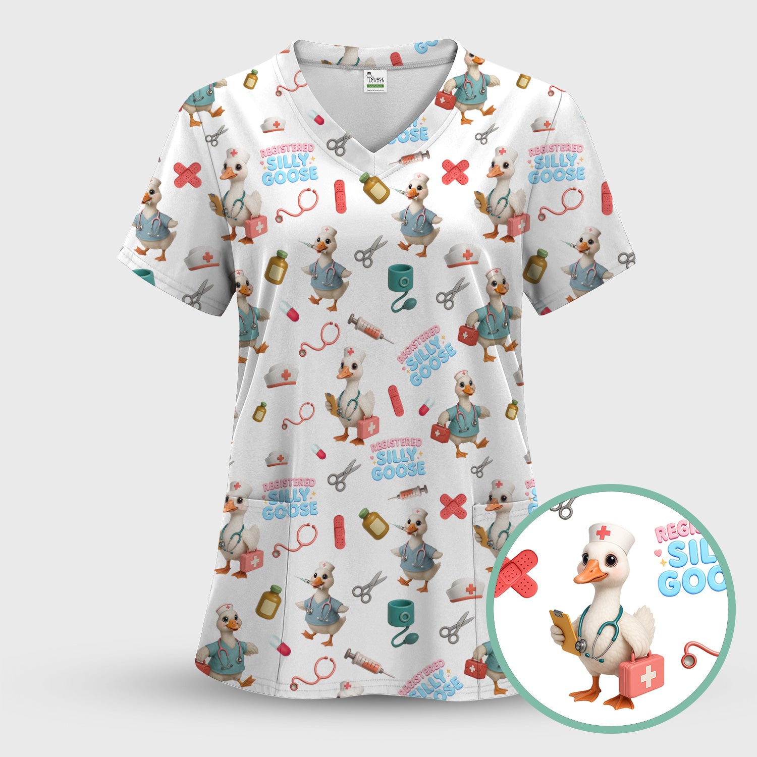 Funny Goose Nurse Scrubs for Women, Registered Silly Goose Set, Cute Medical Uniform for RN CNA LPN