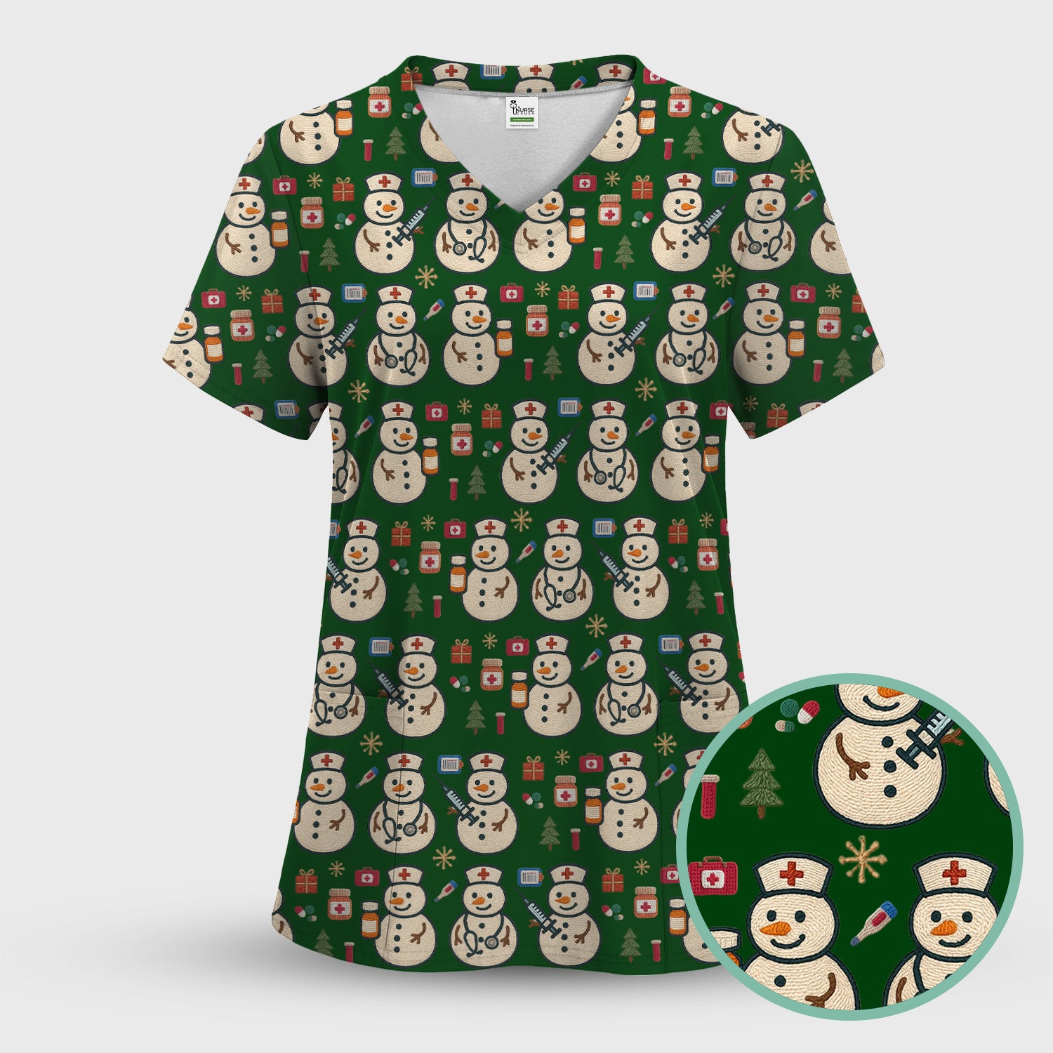 Snowman Nurse Christmas Scrub Top – Festive Medical Pattern Shirt – Cute Holiday Uniform For Nursing