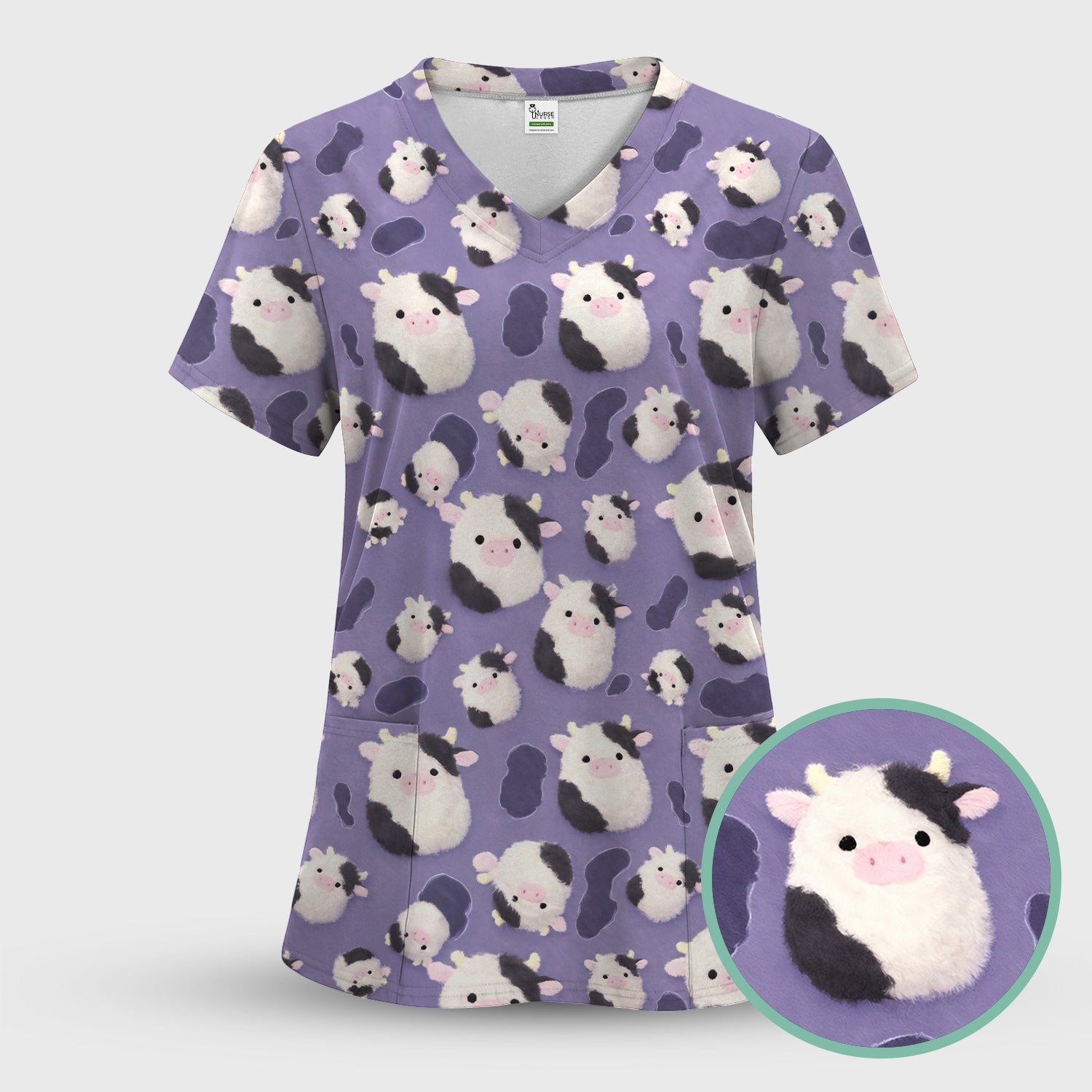 Cute Cartoon Pig Pattern Scrubs Top, Comfortable Scrubs for Nurses
