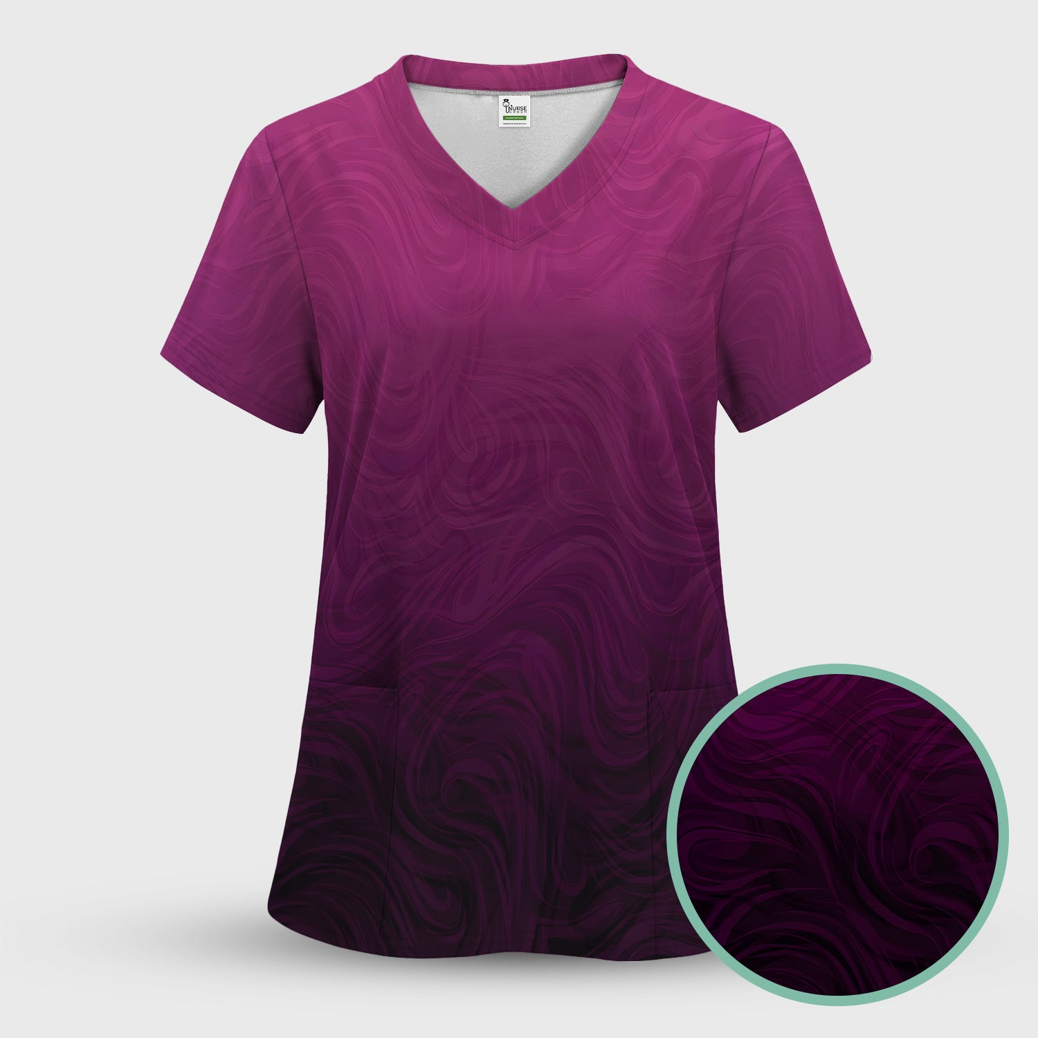 Abstract Swirl Ombre Pattern Scrub Top, Comfortable Scrubs for Nurses