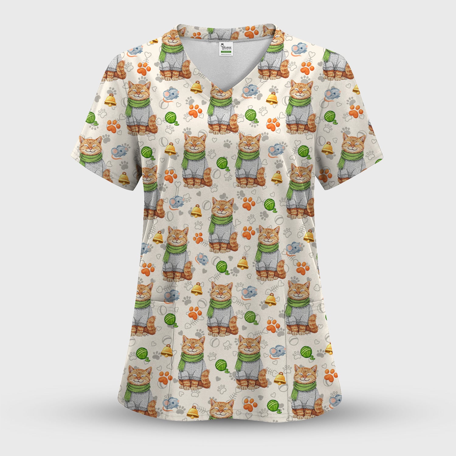 Adorable Cat Lover Nurse Scrub Set, Cute Cat Medical Pattern Shirt, Breathable Fabrics Nursing Uniform