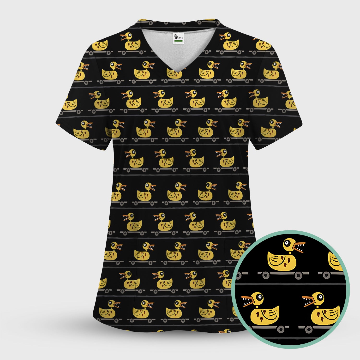 Spooky Rubber Duck Scrub Top, Cute Creepy Halloween Nursing Uniform