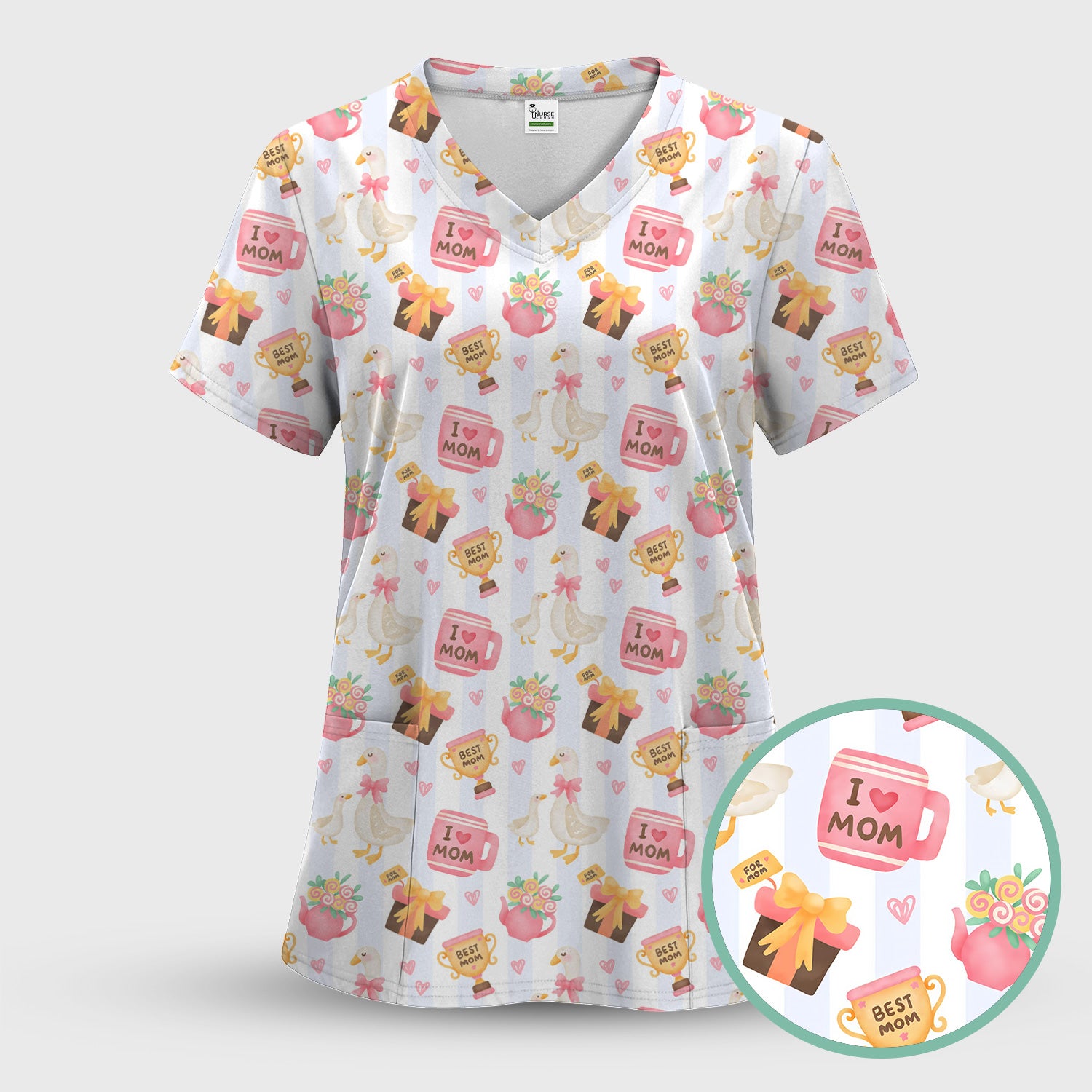 Sweet Nurse Mom Goose Gift Trophy Pattern Scrub Top, Comfortable Scrubs for Nurses