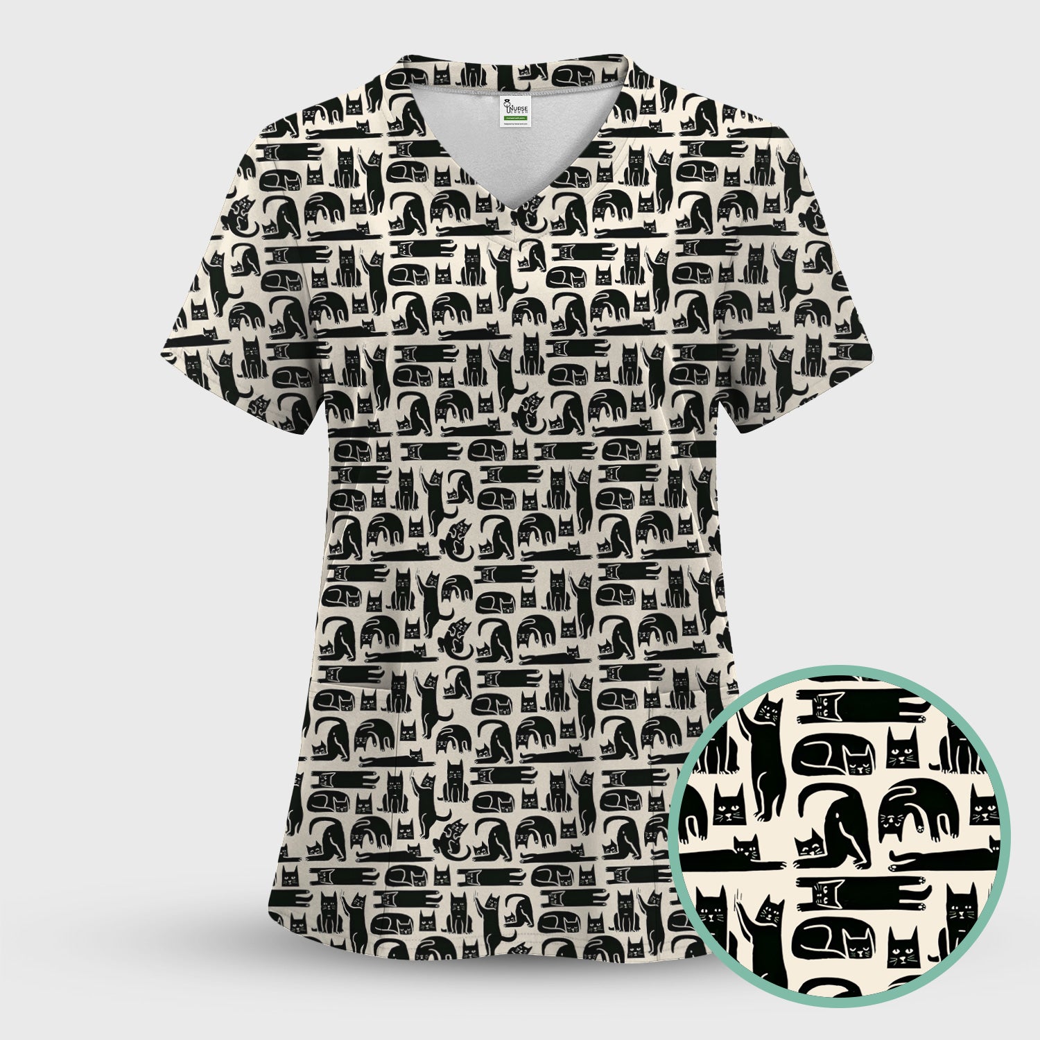 Cute Funny Cat Poses Print Scrub Top, Comfortable Scrubs for Nurses