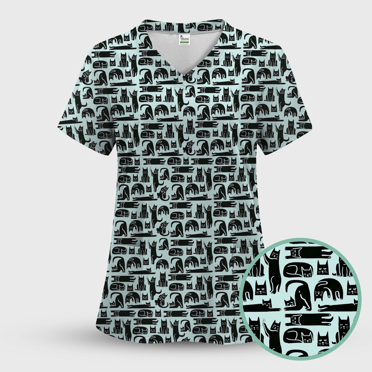Cute Funny Cat Poses Print Scrub Top, Comfortable Scrubs for Nurses