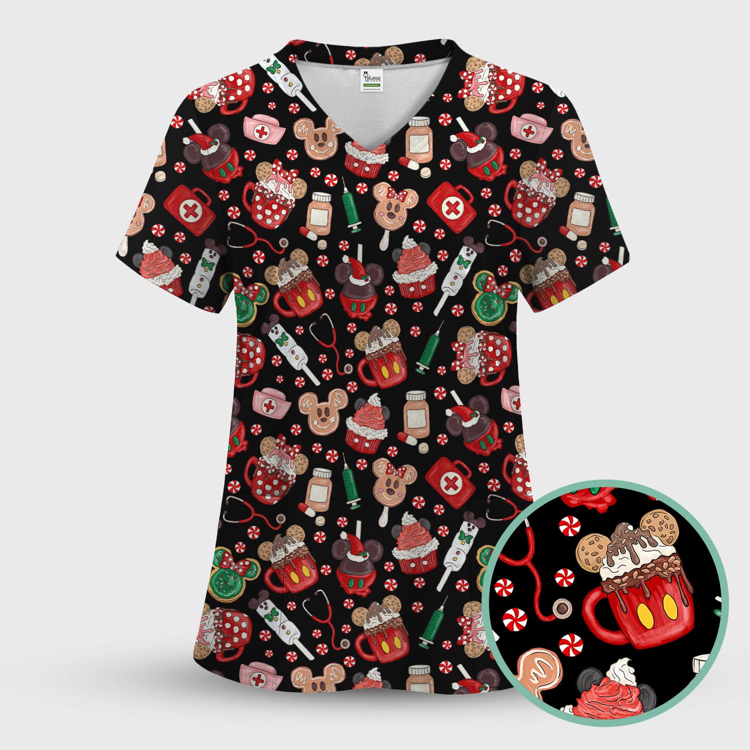 Funny Gingerbread Christmas Scrub Top - Cute Candy Cupcake Nurse Shirt - Holiday Medical Uniform RN CNA LPN