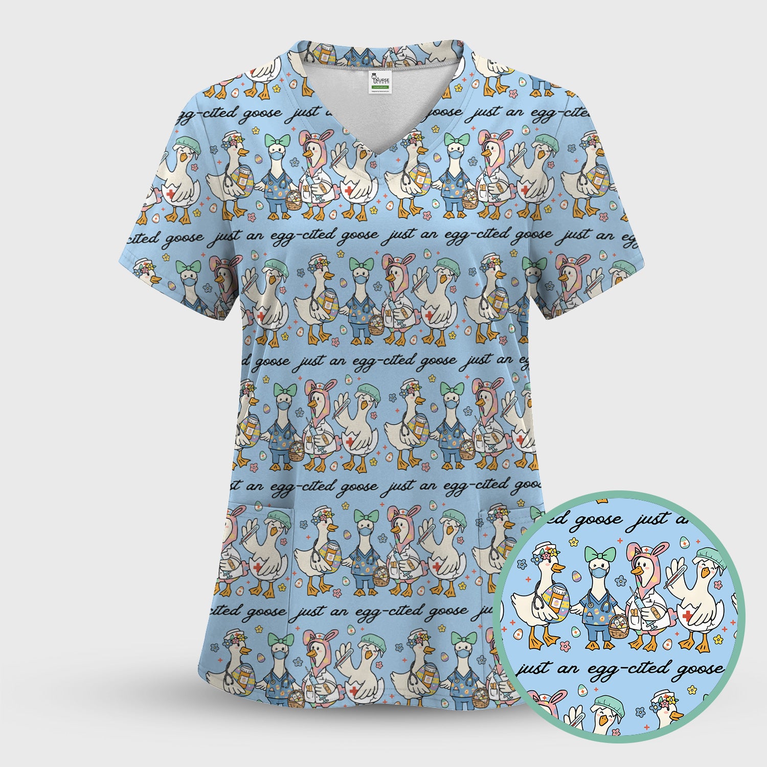 Funny Easter Nurse Goose Pattern Scrub Top, Comfortable Scrubs for Nurses