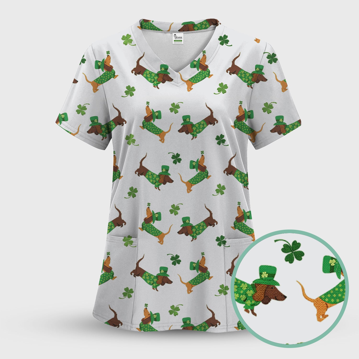 St. Patrick’s Day Dachshund Scrub Set, Funny Wiener Dog Nurse Shirt, Breathable Fabrics Nursing Uniform