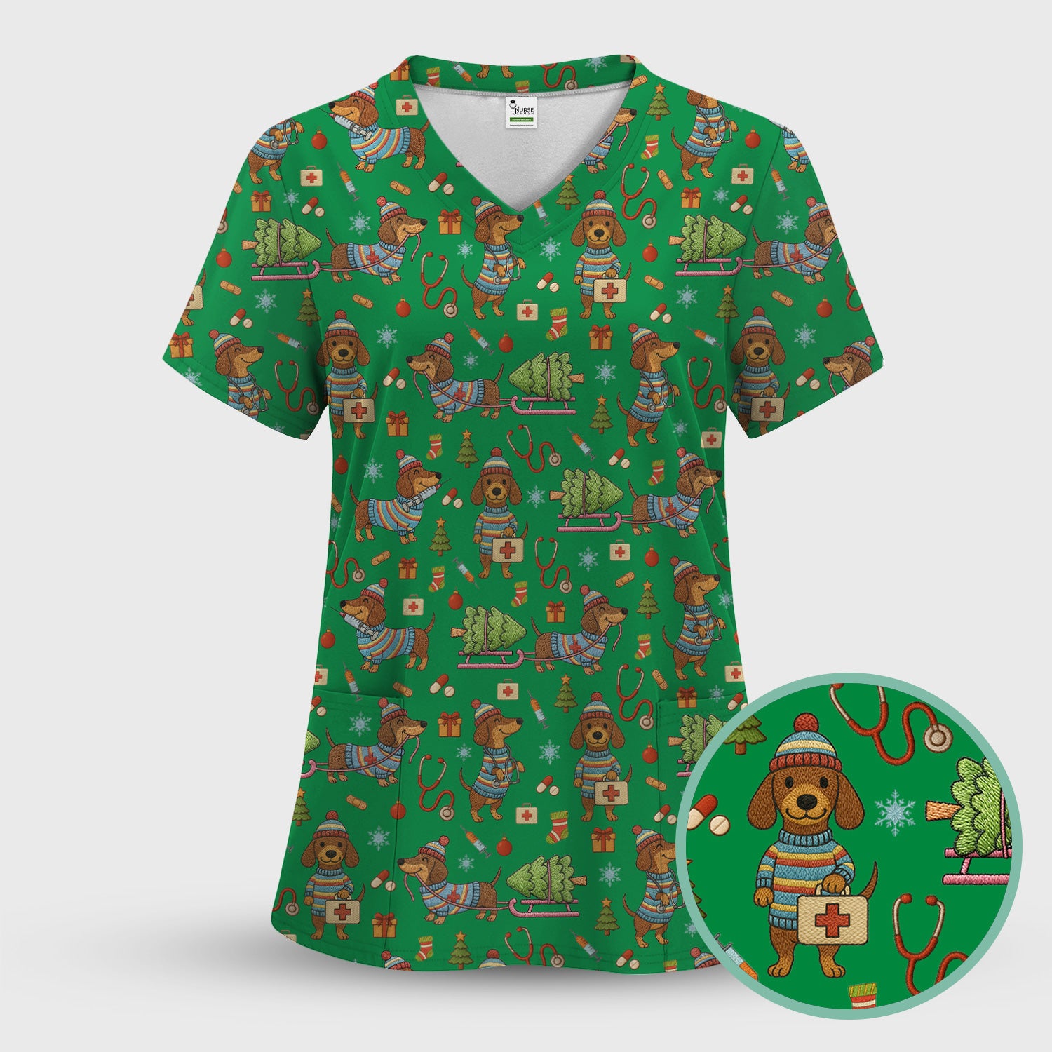 Dachshund Dog Scrub Set For Nurse, Funny Wiener Dog Lover Gift, Cute Dog 3D Knit Pattern Shirt