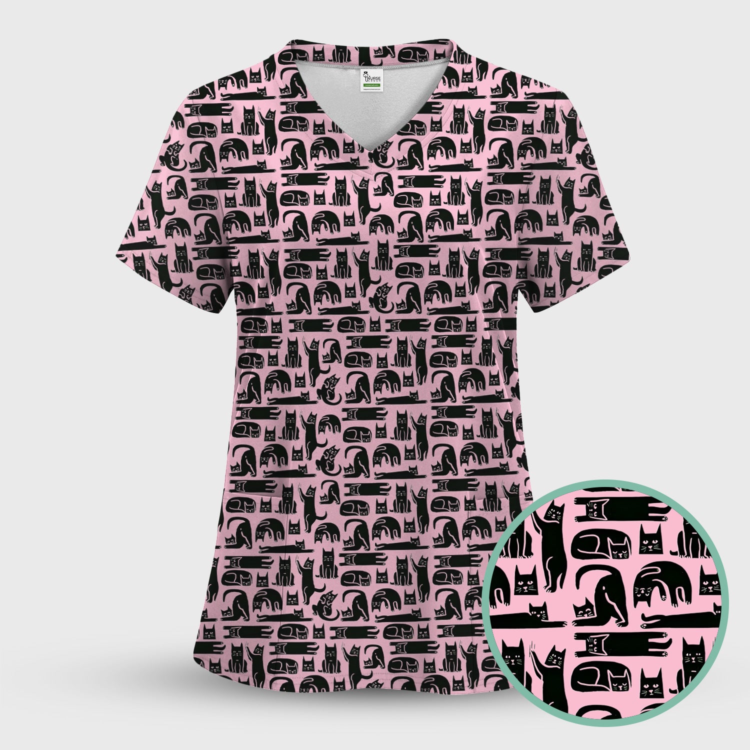 Cute Funny Cat Poses Print Scrub Top, Comfortable Scrubs for Nurses